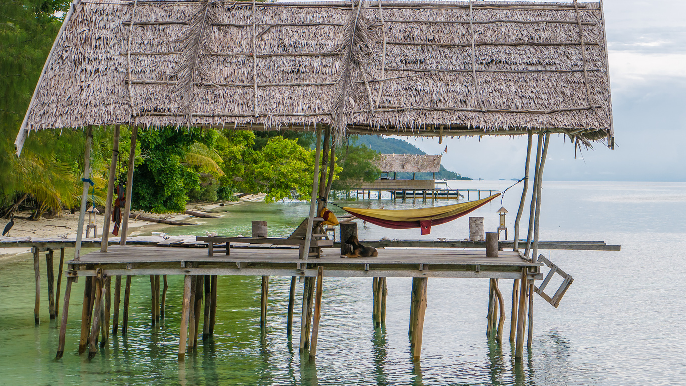 Hammock on Diving Station - Kri Island. Raja Ampat, Indonesia